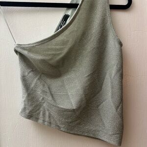 Silence + Noise Sparkling Silver One-Shoulder Crop Top